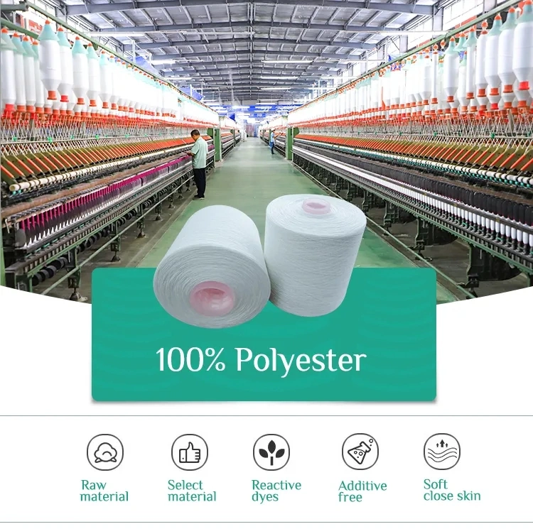 100% Polyester Ring Spun Yarn 40s2 White